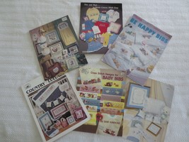 6 CROSS STITCH Craft LEAFLETS - Baby Bibs &amp; Other Accessories  - £4.75 GBP