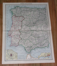 1908 Antique Map Of Western Spain / Portugal / Madrid Lisbon Inset Maps - £15.10 GBP