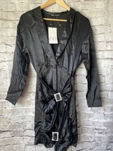 Zara Black Silky V Neck Long Sleeve Dress Rhinestone Buckles Size S Semi... - $194.03 MXN
