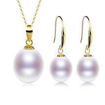 Pearl Jewelry Set Gold Natural Freshwater Necklace Pendant Earrings Fine AU750 7 - £42.81 GBP