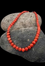 Handmade Natural Orange Red Apple Coral Sterling Silver Beaded Necklace - £20.83 GBP