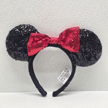 DISNEY PARKS Minnie Mouse Black Sequin Red Sequin Bow Ear Headband - $12.77