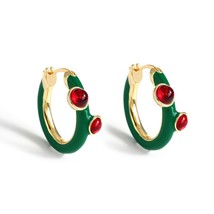 Ful enamel hoop earrings for women girl green blue round circle geometric party jewelry thumb200