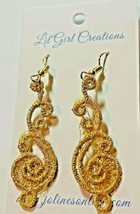Earrings Drop Dangle Musiic Filigree Lace BOHO Gold Drop Dangle Wire 3&quot; l FSL - £11.66 GBP