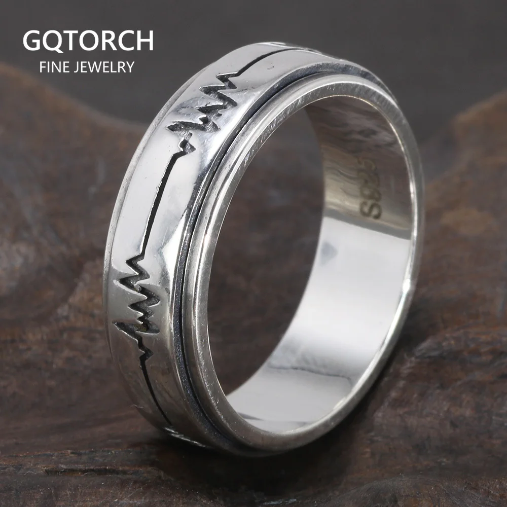 Genuine 925 Sterling Silver Spinner Band Ring Rotating Anti-Stress Relie... - $52.65
