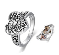 Sterling Silver Heart Sunflower Locket Ring That - £74.82 GBP