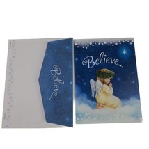 Unused Christmas Greeting Card Little Girl Angel Praying To Bright Star Night  - £3.66 GBP