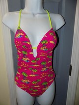 Hollister Pink &amp; Bright Yellow Print One Piece Swimsuit Size Small Women&#39;s EUC - £16.72 GBP