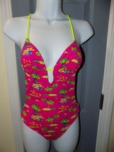 Hollister Pink &amp; Bright Yellow Print One Piece Swimsuit Size Small Women... - $26.68