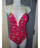 Hollister Pink &amp; Bright Yellow Print One Piece Swimsuit Size Small Women... - $36.19 CAD