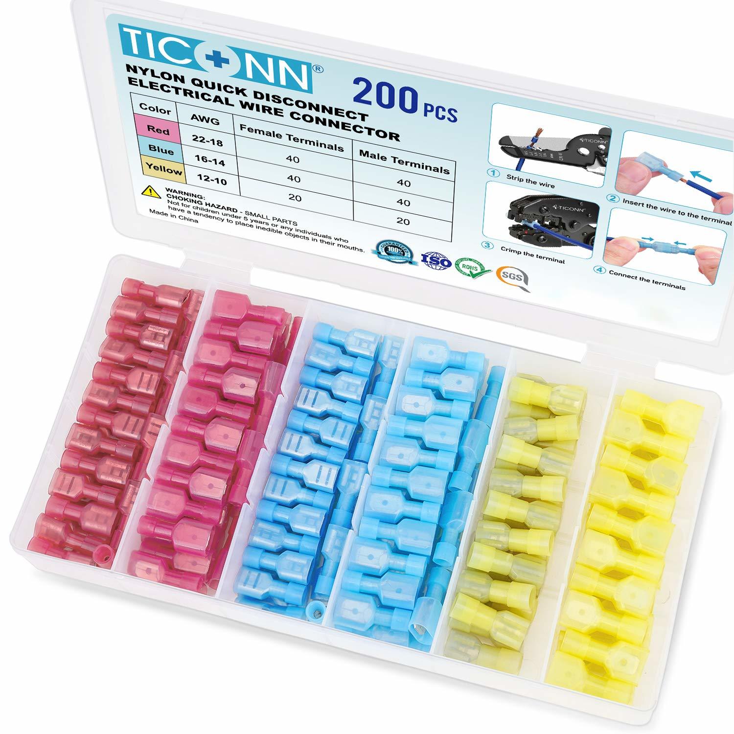 Ticonn 200 Pcs Nylon Spade Quick Disconnect Connectors Kit, Electrical I... - $33.99