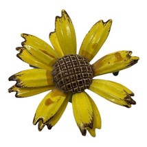 Vintage Enamel Yellow Daisy Brown Tips Brooch Pin Costume Jewelry Retro ... - £12.70 GBP