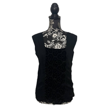 Vintage Marian Clayden Silk Blend Sleeveless Blouse Velvet Accents Black... - £50.60 GBP