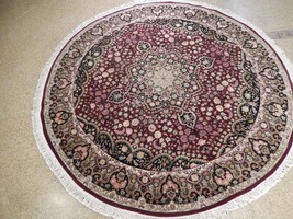 7&#39; x 7&#39; Traditional Deep Red New Round Wool &amp; Silk Handmade Burgundy Rug - £1,618.22 GBP