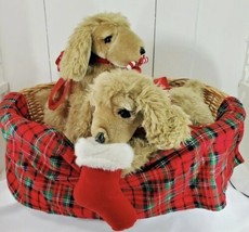 Lifesize Animated Lg Christmas Puppies Basket Cocker Spaniel Dog Animatronic Bed - £53.55 GBP
