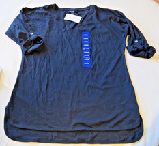 Nautica XXL womens ladies V Neck Roll Tab TEE t shirt 401 Navy Blue 975291 NWT# - £24.62 GBP