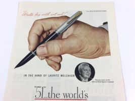1946 Parker 51 Fountain Pen in the Hand of Lauritz Melchior Vintage Print Ad - $19.67
