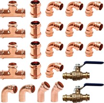 24 Pcs 1/2&quot; Pro Press Copper Fittings.Tees, Elbows, Coupling Press Ball ... - $141.99
