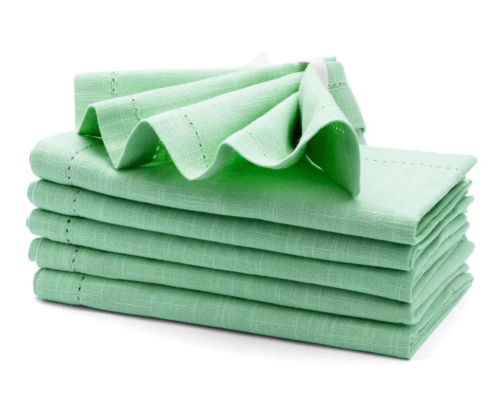 Set of 6 Cloth Napkins Cotton Dinner Napkins Sage Green Hemstitch Linen ... - $48.99