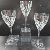3 Lenox Windswept Clear Water Goblets Set Elegant Frost Swirl Clear Stem... - $68.97