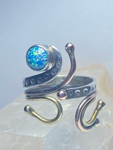 Opal lab ring abstract floral boho handmade southwest sterling silver size 9 - £54.10 GBP