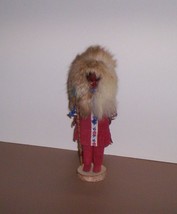 Eskimo Doll Figure w/Spear 9&quot; Leather Clothes Birch Stand Vintage? - £10.18 GBP