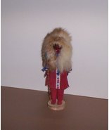 Eskimo Doll Figure w/Spear 9&quot; Leather Clothes Birch Stand Vintage? - £10.32 GBP