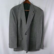 Vtg 90s Towncraft 50L Gray Herringbone Tweed Wool Mens Blazer Jacket Sport Coat - £47.01 GBP