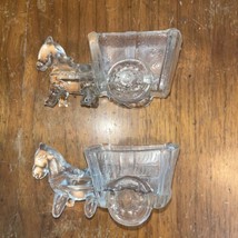 2 Vintage Clear Glass Donkey And Carts Candy Dish, Toothpick Holder - $8.91
