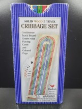 Cribbage Set Metal Box Solid Wood Track Board Play Cards Color Pegs Fun ... - £17.40 GBP