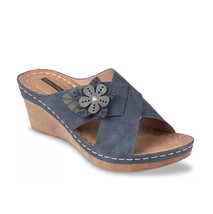 Good Choice Womens 9.5 M Navy Blue Flower Slip On Wedge Sandals NIB SM8 - $29.39