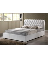 King or Full Modern White Faux Leather Platform Bed Frame Tufted Headboard - $529.95+