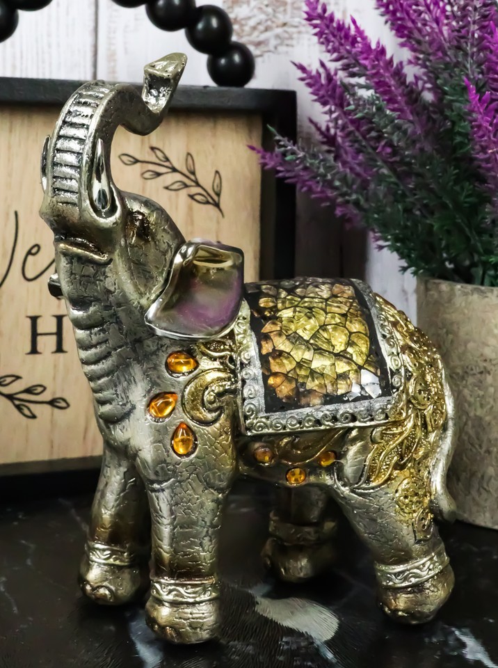 Ebros Bejeweled Mosaic Left Facing Feng Shui Elephant With Trunk Up Stat... - $24.99