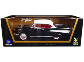 1957 Chevrolet Bel Air Hardtop Black with White Top and Red Interior 1/18 Die... - £51.91 GBP