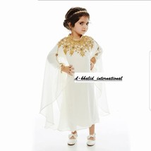 Stylish White Moroccan New Georgette Wedding Kaftan Maxi  Kids Long Gown... - $61.24