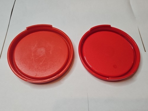 Lot of 2 Tupperware Cup Lids, 1607, Solid Red/Red Dot Pattern Item image 2
