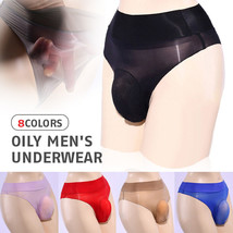 Men Gay Sissy Sexy Sheer Oil Shiny Panties Large Pouch Sheath Underwear Briefs - £6.39 GBP