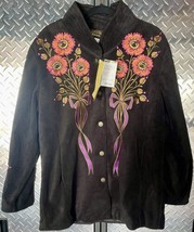 Bob Mackie Embroidered Floral Black Coat Size M Wearable Art - Women, Buttons - £39.95 GBP