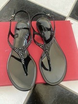 NIB 100% AUTH Valentino Black Strass Jelly Thong Sandals Sz 37 - $295.02