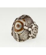 Silber Afghanische Hand-Chased Plakette Ring Mit Bullseye Achat Größe 5.5 - €2.027,70 EUR