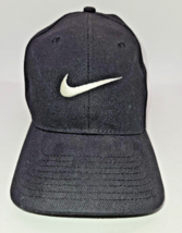 Nike Strapback Baseball Cap Hat black white swoosh used good condition - $5.94