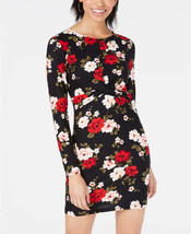 Planet Gold Juniors Floral Print Twist Bodycon Dress,X-Small,Black Beaut... - £27.64 GBP