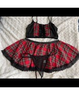 New Woman’s 3pc Lingerie Set Plaid Longline Bralette, Skirt and Thong Pa... - $30.99