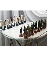 USA Soldier Theme Army vs Navy Chess Set Hand Painted with Glass Board 1... - $134.02 CAD