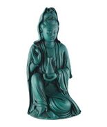 Kuan Yin 206 Goddess of Compassion w/ Vase Teal Resin Statue 7" H - $31.68