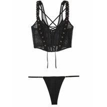 VS Very Sexy Rose Lace Grommet Strappy Corset N Smooth Adjustable Thong ... - $1,427.73 MXN