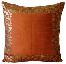 Metal Sequins 16&quot;x16&quot; Art Silk Rust Pillows Cover, Rust Glamor - £28.45 GBP+