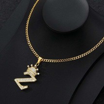 Zircon Crown Letter Pendant Necklace For Women Men - Z - £15.97 GBP