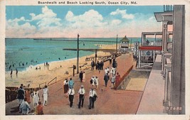 Oc EAN City Maryland Md~Boardwalk &amp; Beach Looking SOUTH~1920s Postcard - £6.01 GBP