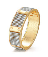 Cubic Zirconia &amp; 18K Gold-Plated Watch Belt Hinge Bangle - £13.36 GBP